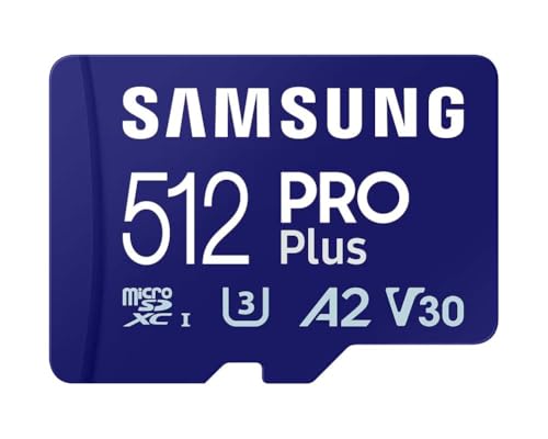 Samsung PRO Plus MicroSD Card, 512 GB, UHS-I U3, Full HD & 4K UHD, Read Speed 180 MB/s, Write Speed 130 MB/s, Memory Card for Cameras and Drones, Includes USB Card Reader, MB-MD512SA/EU