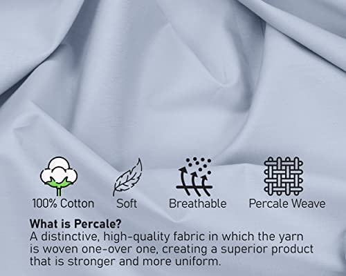 Ruvanti 100% Cotton Sheets For Queen Size Bed - Crispy Cooling Percale Sheets - Breathable & Durable Queen Sheet Set - 16 Inches Deep Pocket Queen Size Sheets - Pastel Blue - 4 Pieces #TOP2