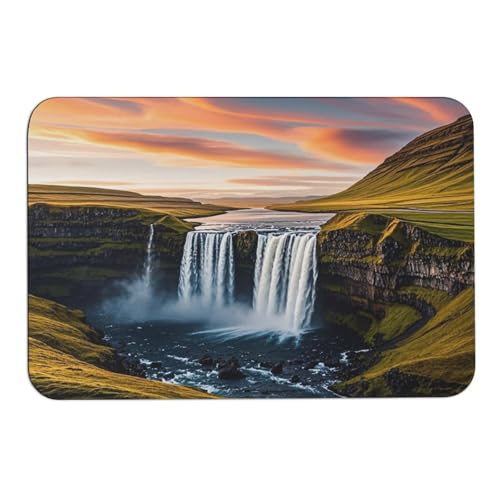 Waterfalls in The Sunset Sky Door Mat Super Water Absorbent Non Slip Bothroom Rugs for Bathtub Sink Puppy Dog Rugs Easy to Clean Quick Dry Diatom Mud Mat for Entryway Indoor Outdoor