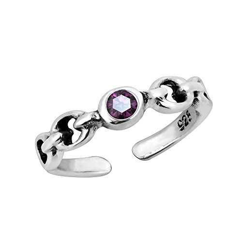 AeraVida Cute Purple Cubic Zirconia Chain Link .925 Sterling Silver Toe Ring or Pinky Ring