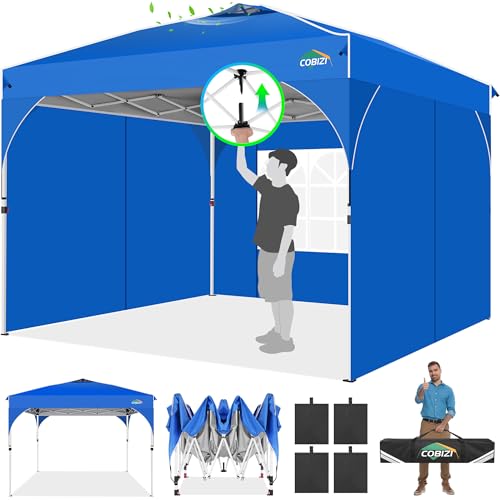 Cobizi Gazebo 3x3 Pieghevole Impermeabile per Feste Campeggio, Esterno Resistente Con Pareti Laterali E Striscia Riflettente (Blu)