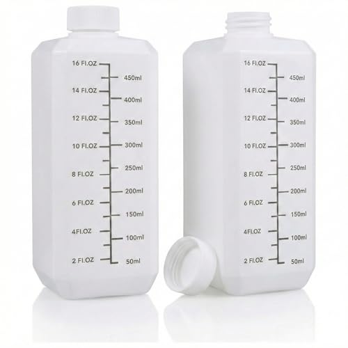 ASEVAT [2-Pack 16oz (500ml) Square Plastic Reagent Bottles with Measurements, Leak-Proof Graduated Lab Storage Containers, BPA-Free HDPE Narrow Mouth Bottles for Chemicals, Liquids & Home Use