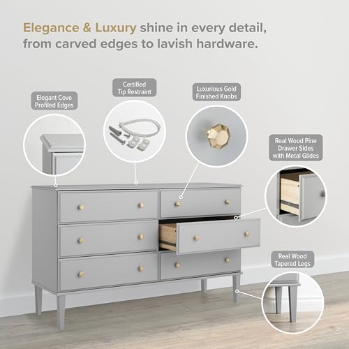 Image of Prepac Lux Dresser, Grey Dresser for Bedroom, Chest of Drawers with 6 Drawers 18.5 inch D x 56.25 inch W x 33 inch H, GDBR-2306-1