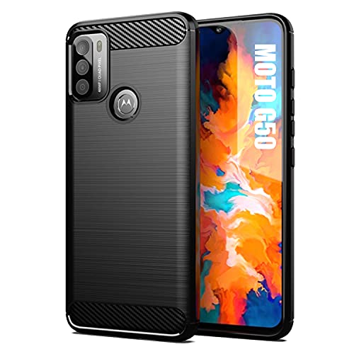 SCL Funda para Moto G50 con efecto de fibra de carbono, gel antiarañazos, anticolisión, absorción de golpes, antideslizante, color negro, compatible con Motorola Moto G50