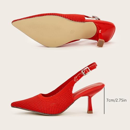 Women's Knitted Pointed Toe Stiletto Slingback Pumps Adjustable Ankle Strap Closed Toe Sexy Kitten Heel Dress Sandals Shoes for Office Wedding Party3