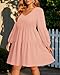 Pinup Fashion Women's Casual Long Sleeve Sun Dress Plus Size Blush Pink Loose Babydoll Tunic Short Flowy Cute Tiered Dresses