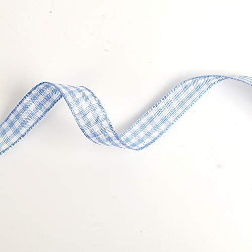 Noyi Traxd Gingham Ribbon 25 Yard Each Roll 100% Polyester 3/8 Inch (3/8-Inch, Light Blue) #TOP3