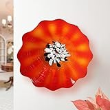 Hand Blown Glass Wall Plates Decor, Glass Plate Wall Art, Multi-Color Translucent Blown Glass Wall Plates, Blown Glass Wall Decor,Glass Wall Art For Living Room,Hallway (019 Ink Spot Red, 12-Inch)