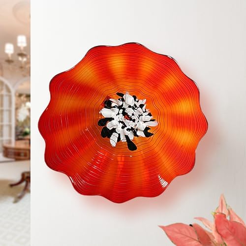 Hand Blown Glass Wall Plates Decor, Glass Plate Wall Art, Multi-Color Translucent Blown Glass Wall Plates, Blown Glass Wall Decor,Glass Wall Art For Living Room,Hallway (019 Ink Spot Red, 12-Inch)