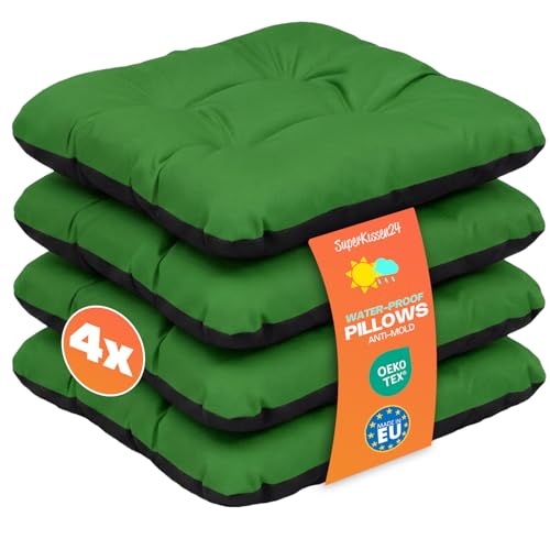 Outdoor Sitzkissen Stuhlkissen - 4er Set - 45 x 45 cm - Made in EU, Wasserdichtes & UV-beständig Gartenkissen - Stuhlauflage Stuhlpolster für Balkonstühle - Grün