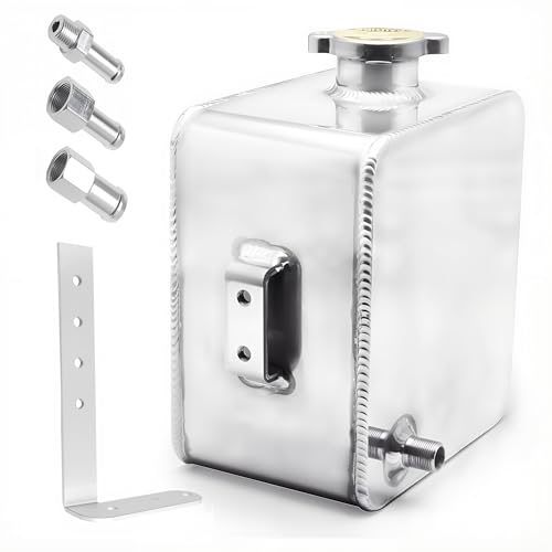 HTRACING 2.5L Water Coolant Expansion Tank Radiator Overflow Tank Coolant Reservoir Tank Aluminum Radiator Catch Can Complete Header Kit Universal Silver 2.5L
