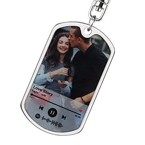 FROgwWEKsinRQ Porte clés Photo personnalisé Porte clés Spotify Personnalisé Porte clés Couple Porte clés gravé Nom de l'Image Porte-clés pour hommes femmes Cover