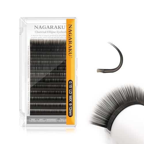 NAGARAKU Flat Ellipse Eyelash Extensions 0.15 LD 8-12mm Mix Charcoal Grey