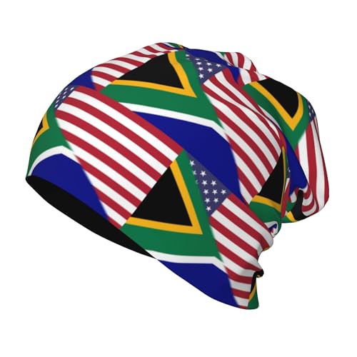 American Flag and South African Flag Kids Leisure Elastic Knitted Hat Junior Large Size Knit Cap Child Beanie Black
