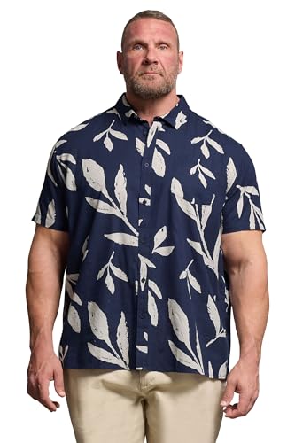 Image of BadRhino Big & Tall Blue Palm Leaf Linen Shirt - Men's - Plus Size Curve
