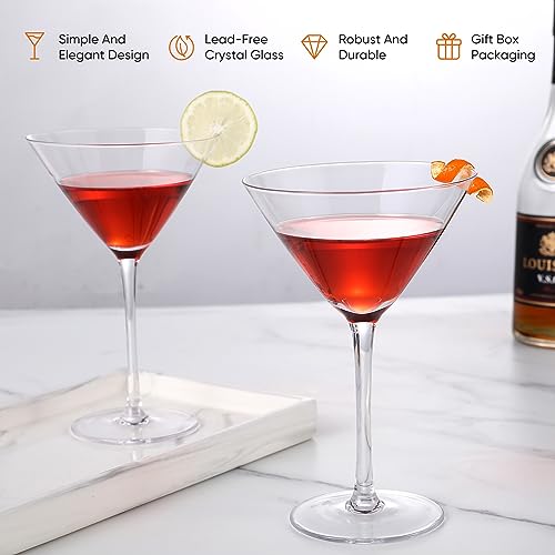 image for VENVENWEAVS Martini Glasses Set of 2,Hand-blown 9.2OZ Crystal Cocktail