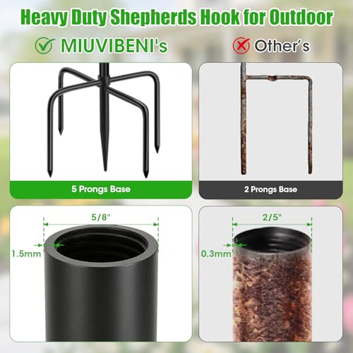 Image of 95 Inch Double Shepherds Hooks for Outdoor, Heavy Duty Bird Feeder Pole with 5 Prong Base for Hanging Lantern, Hummingbird Feeder, Lightweight Plant, Shepherd Hook for Bird Feeder for Outside, 2 Packs