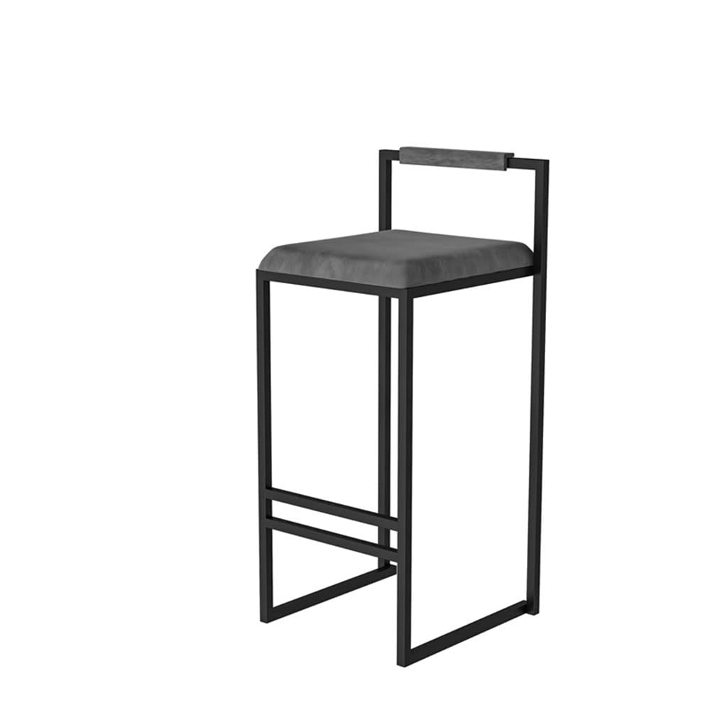 Tabouret de bar carré en velours noir et doré avec dossier pour cuisine