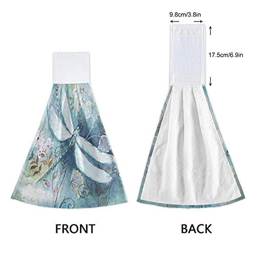 Blue Dragonfly Hand Towel 2 Pack Watercolor Flower Hanging Tie Towels Soft Absorbent Tea Bar Towels For Kitchen Gym Hotel #TOP3