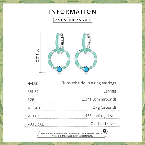 Boucles d'oreilles turquoise anti allergie argent 925 double anneau - 6