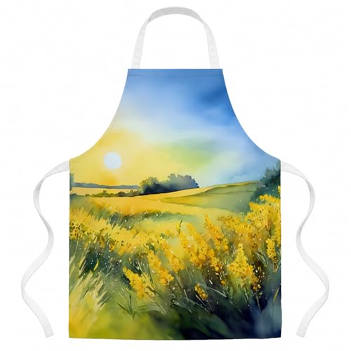 Caroline's Treasures Nebraska Goldenrod in Watercolor Apron Cooking Kitchen Server Baking Crafts Gardening for Adult Women Men, Unisex, Large, Multicolor