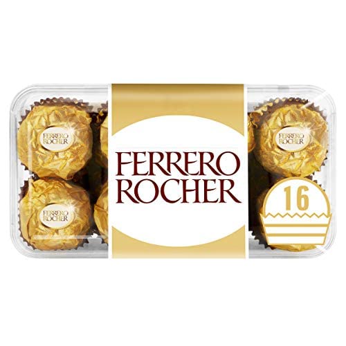 FerreroRocher Pralines, Chocolate Hamper Gift Box, Whole Hazelnut Covered in Milk Chocolate, 200g Box (pack of 16) & Ferrero Rocher Milk 90g Block