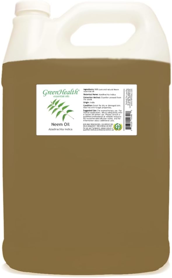 Neem Oil - 128 fl oz (1 Gallon) Plastic Bottle w/Cap - 100% Pure Essential Oil by GreenHealth