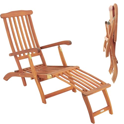 Casaria® Chaise Longue Queen Mary Pliable Bois d'acacia avec Repose-Pieds transat de Jardin intérieur extérieur Balcon
