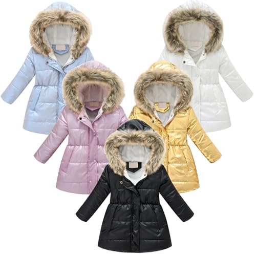 Girl's Winter Coat Warm Fleece Puffer Jacket Waterproo𝚏 Parka with Faux Fur Hood Winter Coats for