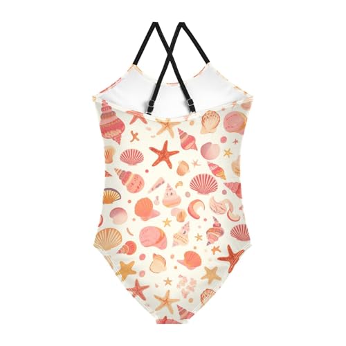 KLL Seashells Different Shapes and Starfish Girls' 1 Piece Swimsuit Beach Swimming Suits with Adjustable Straps Quick Dry2
