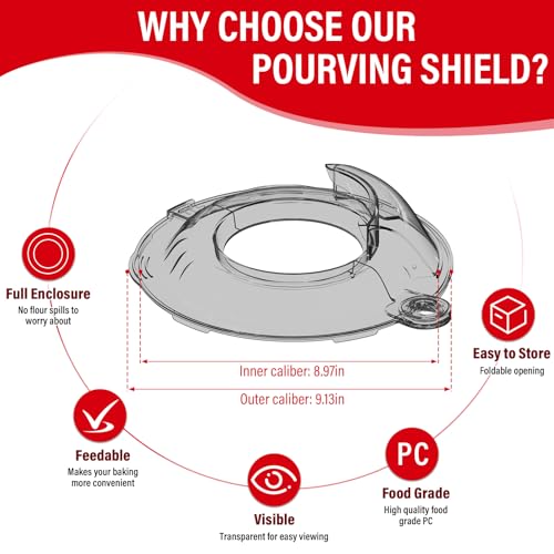 Image of Pouring Shield for KitchenAid Tilt Head 4.5-5 QT (for Stainless Steel Bowls Only), for Kitchen aid Accessories and Attachments, Fully Enclosed Foldable Lid Mixer Bowl Cover, Not For Bowl Lift (Gray)