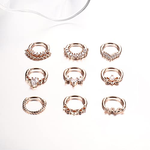 Ubjuliwa 9Pcs Septum Jewelry 16G Daith Earrings Hinged Hoop Nose Rings Septum Clicker Cz Stainless Steel Cartilage Earring Helix Tragus Daith Piercing Jewelry #TOP3