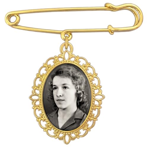 Gold Wedding Bouquet Photo Charm Pin for Bridal Bouquet or Boutonniere