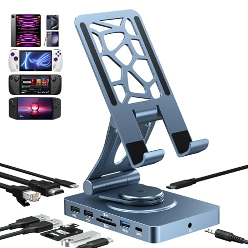 NewQ iPad Docking Station Stand, 11-in-1 Dock with 4K 120Hz HDMI, 10Gbps Data, SD/TF 4.0, RJ45 Ethernet, Audio, Ventilated Design for iPad, Tablets, Steam Deck, ROG Ally, Legion Go, MSI Claw