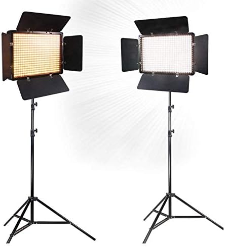 LimoStudio 2 Sets of LED Barn Door Light Panel with Light Stand Tripod, Dimmable Color Temperature Control by Color Filter Gel, Continuous Light Kit, AC Power Cord, AGG1684V3