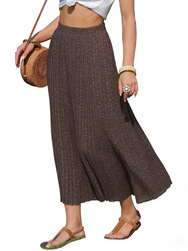 EXLURA Womens High Waist Polka Dot Pleated Maxi Long Skirt