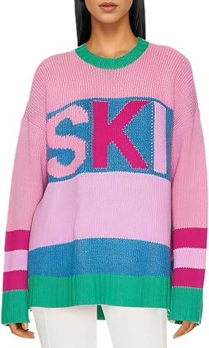 Image of Oversized Sweater for Women Fall Fashion 2024 Crewneck Long Sleeve Ski Pullover Sweaters S-2XL