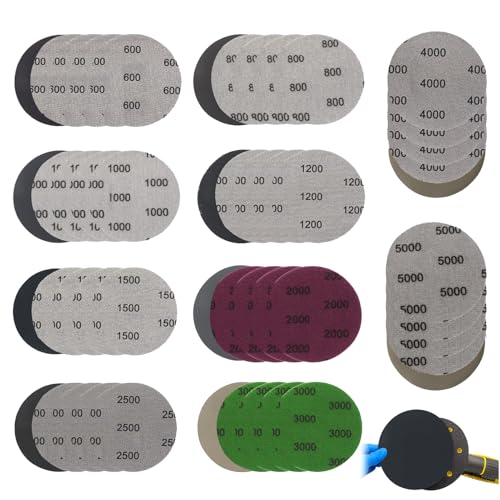 Seefey - 50 Pièces Papier A Poncer 75mm,Disque Poncage 75mm Phare,Papier Poncer Grain 600 800 1000 1200 1500 2000 2500 3000 4000 5000 Grain,Disque Poncage Perceuse pour Métal Bois Etc