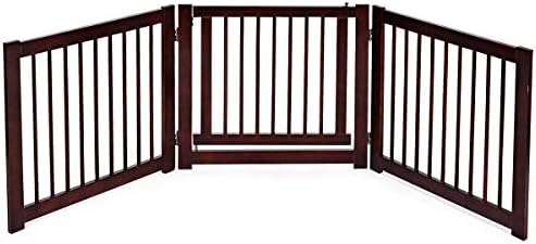 Maxmass Wooden Pet Gate, 3 Panel Freestanding Dog Gate with 360 ° Hinges & Lockable Door, Folding Safety Fence for Stairs Doorway (Cherry)