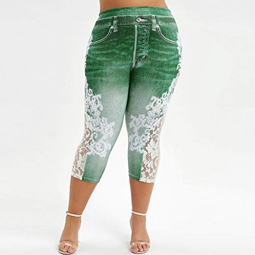 Plus Size Capris For Women High Waisted Stretch Jean Leggings Lace Trin Elastic Sliming Cropped Yoga Leggings #TOP5