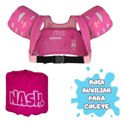 Kit Bóia Infantil Ajustável Colete Salva Vidas com Bóia Auxiliar Piscina Nash (Flamingo)