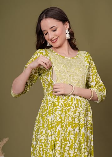 Image of SKY FAB Women Viscose Rayon Maternity and Feeding Dress Kurta with Dupatta with Zipper