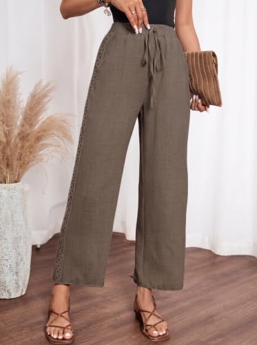 Image of Acelitt Women Casual Lightweight Drawstring Elastic Waist Pants with Pockets, S-XXL