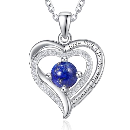 Heart Necklaces for Women, White Gold/Rose Gold Jewelry with Birthstone Pendant, Anniversary Birthday Gifts for Her Wife Girlfriend Mom, 18+2 Inch Chain
