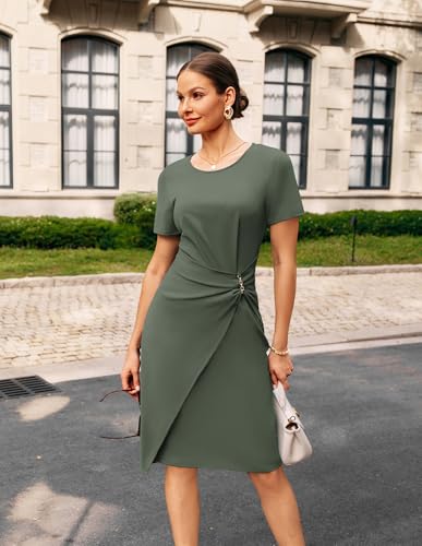 GRACE KARIN Work Dresses for Women 2026 Short Sleeve Sheath Business Midi Dress Wrap Bodycon Office Cocktail Outfits Eden Green S — view 4
