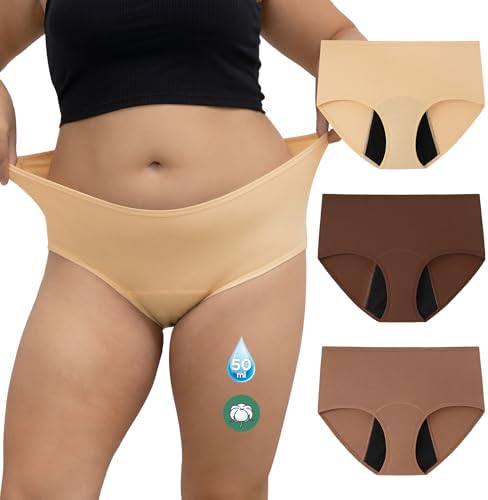 INNERSY Periodenunterschwäsche Starke Blutung Große Größen Baumwolle 3 Pack | Periodenunterwäsche High Waist, 44-62, Periodenslips Hohe Saugfähigkeit, Menstruation Unterwäsche, Aus