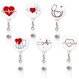 6 Pcs Nurse Badge Reel,Cute Heart Nursing Badge Holder, Medical Badge Clip,Funny Retractable Badge Reels, Nurse Accessories, Gift for Nurses Doctors Nursing Students