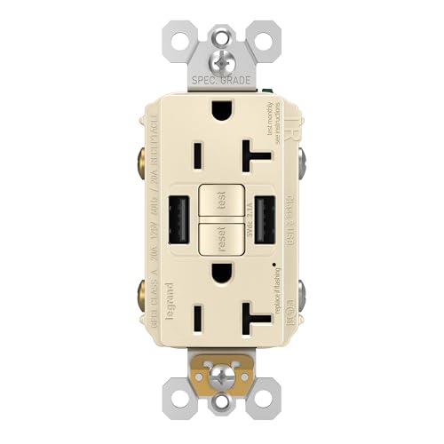 Legrand Pass & Seymour Radiant 20 Amp GFCI Wall Power Outlet with 2.0 Amp USB A/A Charger, Light Almond by Legrand - Used condition - US$24.74