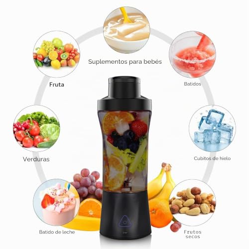 Miniatura 6 de Batidora De Vaso Portatil, 700 Ml Mini Licuadora, Blender Smoothie Maker Con 6 Cuchillas, Batidora Batidos Pequeña, Para Gimnasio, Oficina, Acampadas, Viajes Negra, 6000 Mah