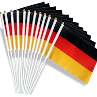 CHINS Klein Deutschland Flagge, 12 Stück Deutsche Mini Handgehaltene Flaggen mit 30cm weißem Pole für 2024 Fans Fußball EM WM Euro Party Deko
